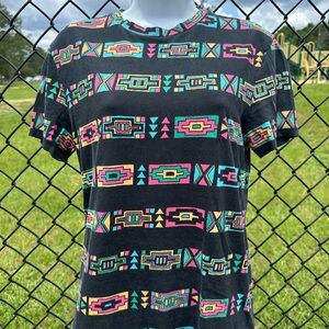 H&M Black Tee with Colorful Geometric Print